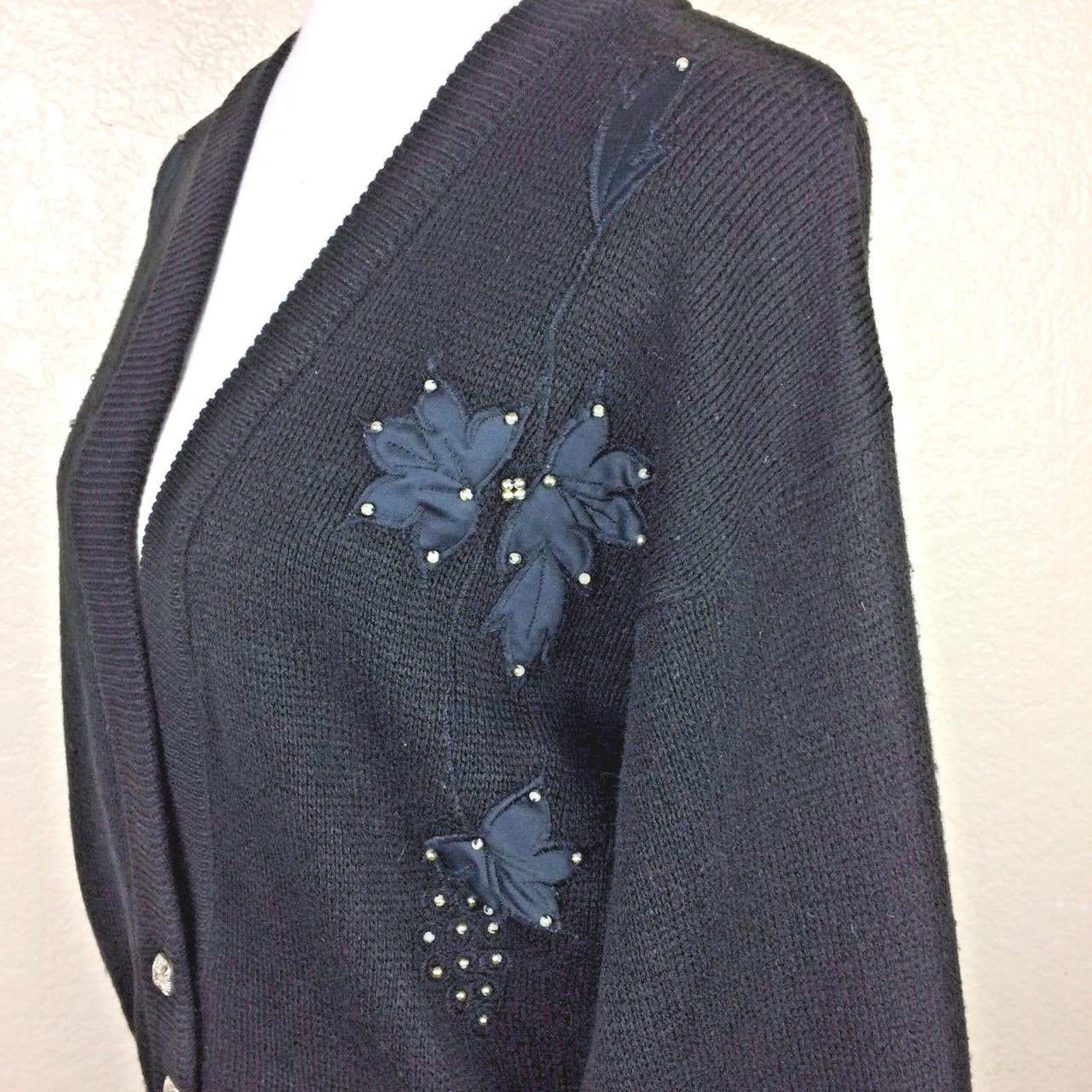Sweaters Forhey Women's Black Bead Embellished Embroidered Sweater  Sz PXL