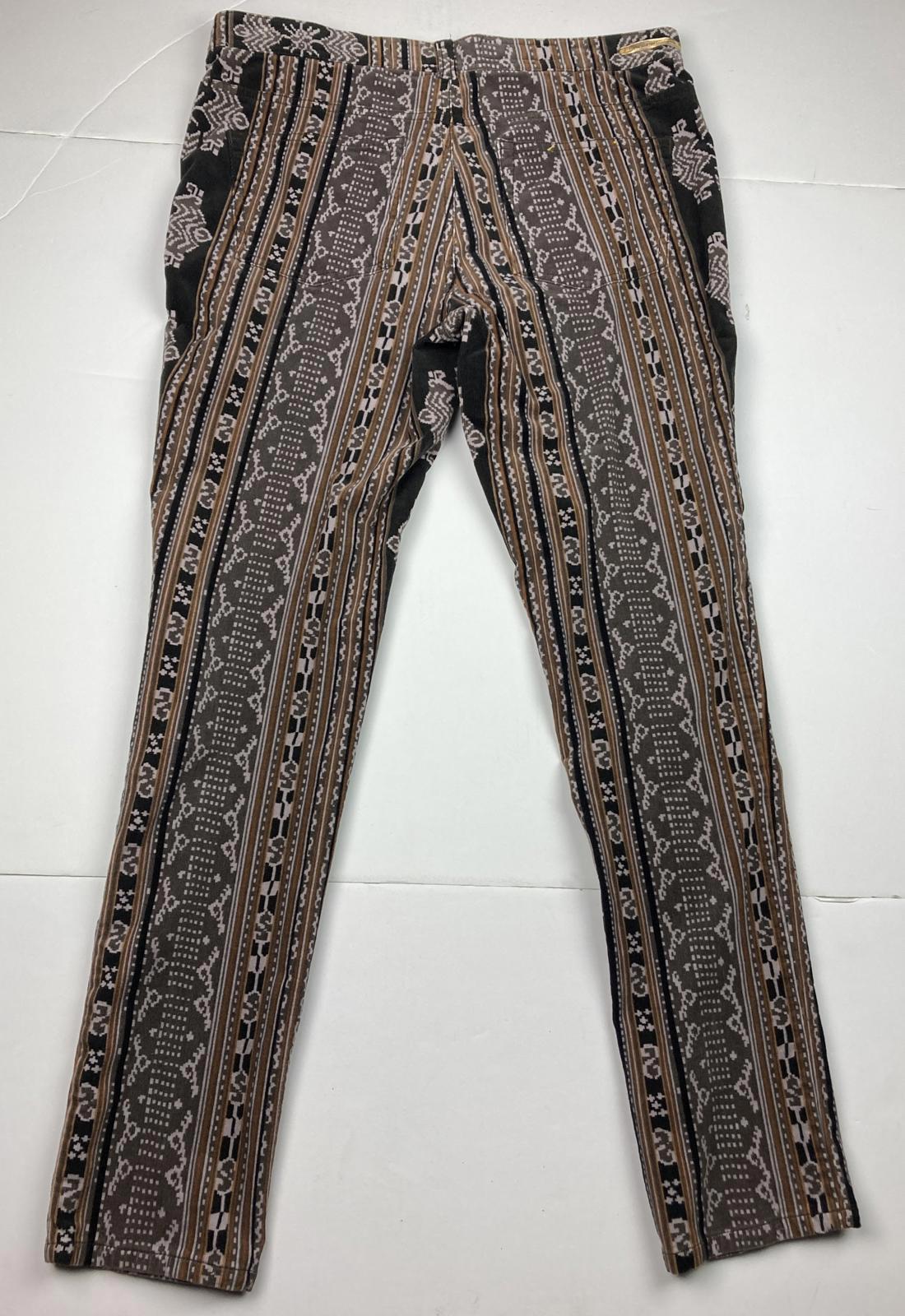 Pilcro and the Letterpress Micro-cord Tan Black Aztec Print Skinny Jeans Size 31