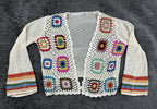 Fashion Nova Womens Crochet Cardigan Large Cream Granny Square Boho Open Knit