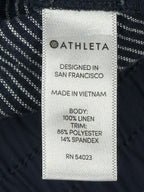 Athleta Stripe Bali 100% Linen Pants Womens Blue Stripe Drawstring Cuffed Sz 0
