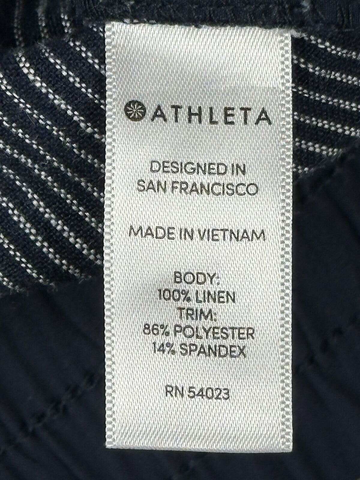 Athleta Stripe Bali 100% Linen Pants Womens Blue Stripe Drawstring Cuffed Sz 0