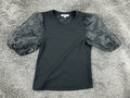Love J Womens Puff Sleeve Top Small Black Sheer Organza Statement Blouse