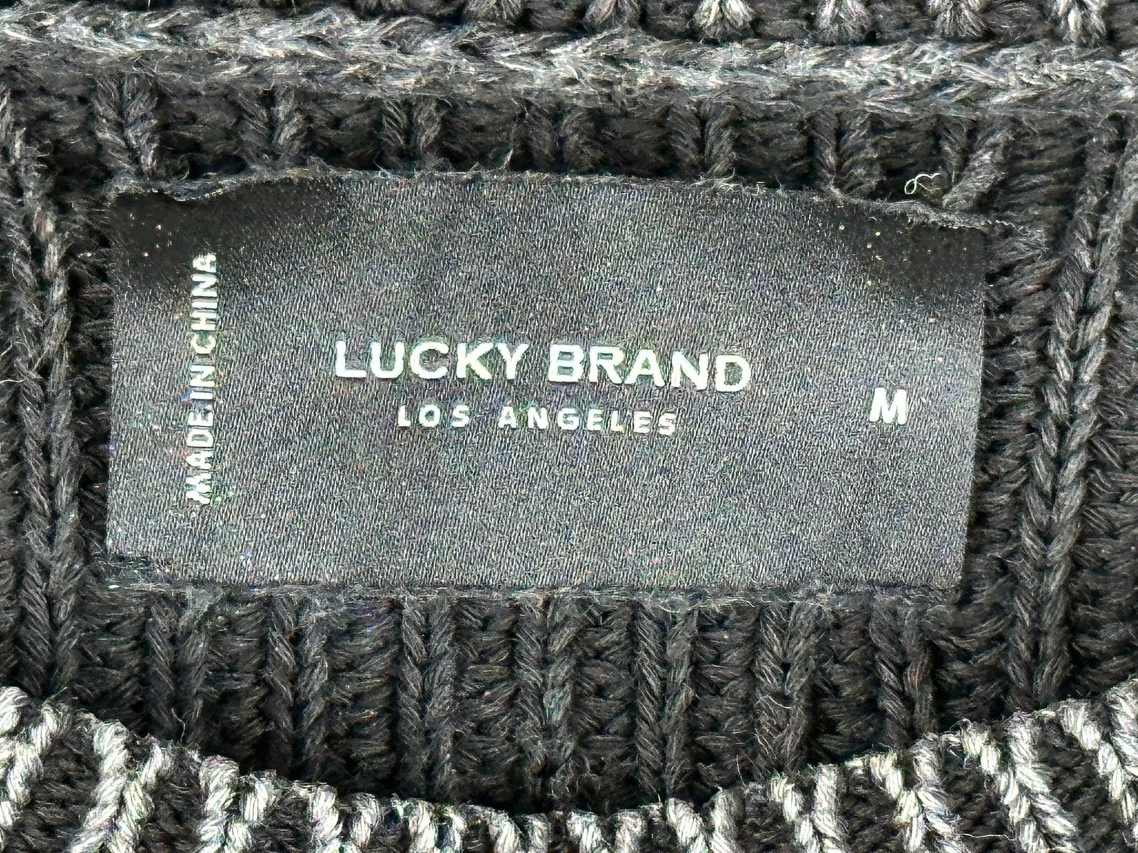 Lucky Brand Mens Medium Charcoal Acid Wash Ribbed Cotton Crewneck Sweater