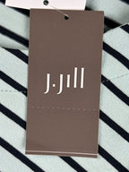 J.Jill Wearever Striped Top Womens Large Aqua Navy Button Cuff 3/4 Sleeve NWT