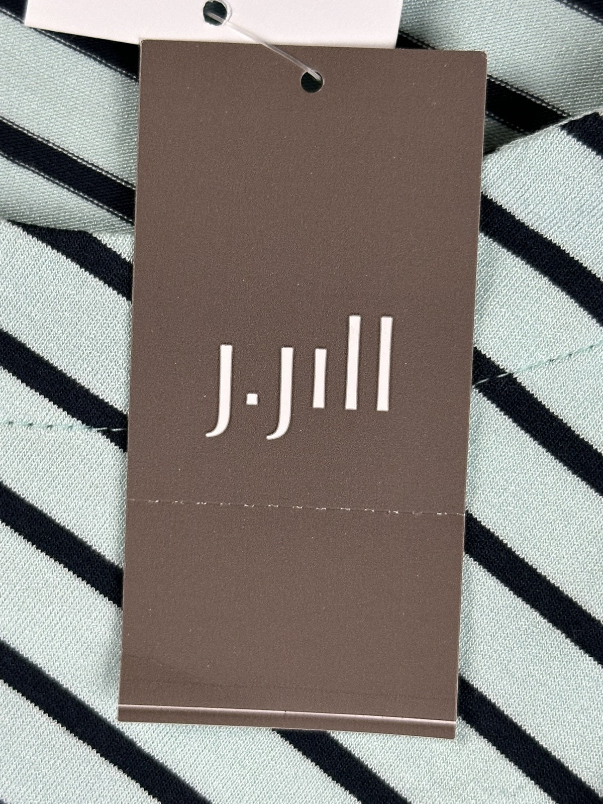J.Jill Wearever Striped Top Womens Large Aqua Navy Button Cuff 3/4 Sleeve NWT