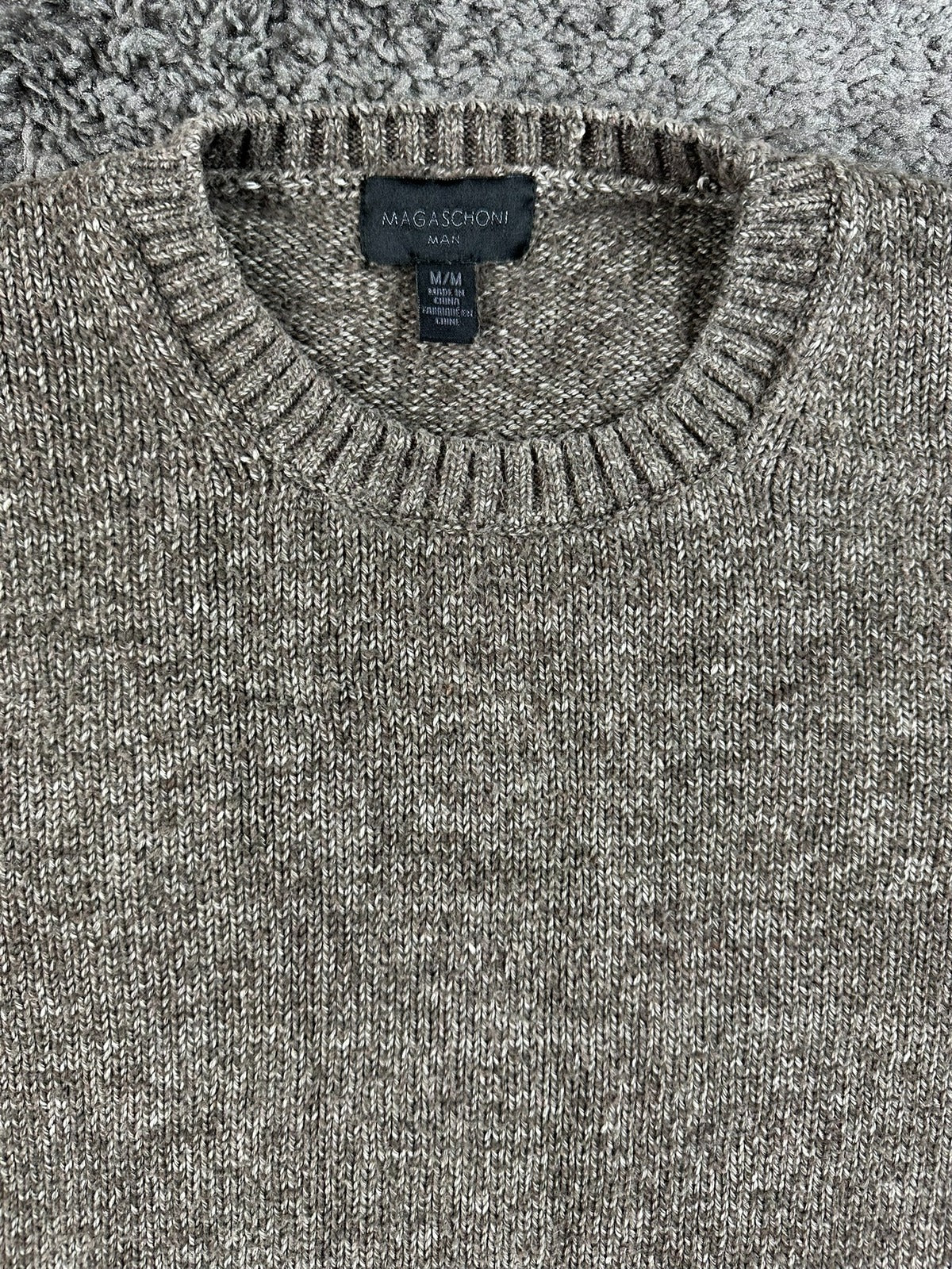 Magaschoni Man Mens Crewneck Sweater Size M Brown Cotton Lyocell Pullover Knit