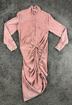 Young Fabulous & Broke Womens Shirt Dress Small Pink Mineral Wash Ruched Tencel