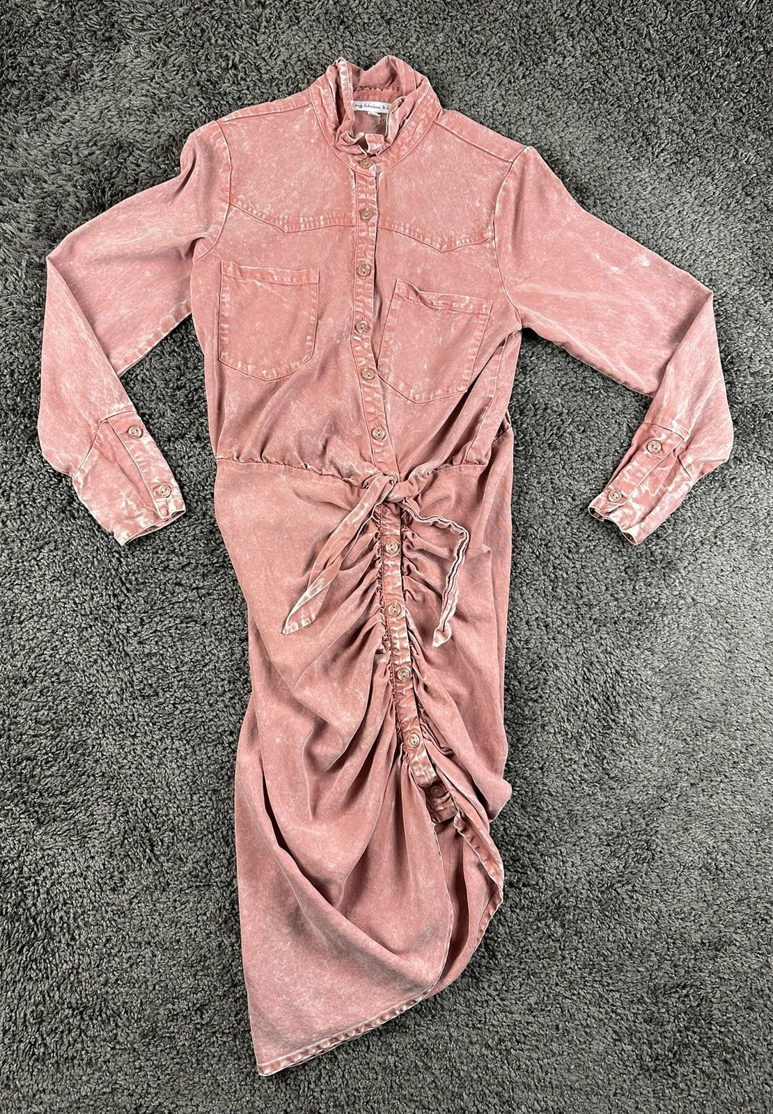 Young Fabulous & Broke Womens Shirt Dress Small Pink Mineral Wash Ruched Tencel