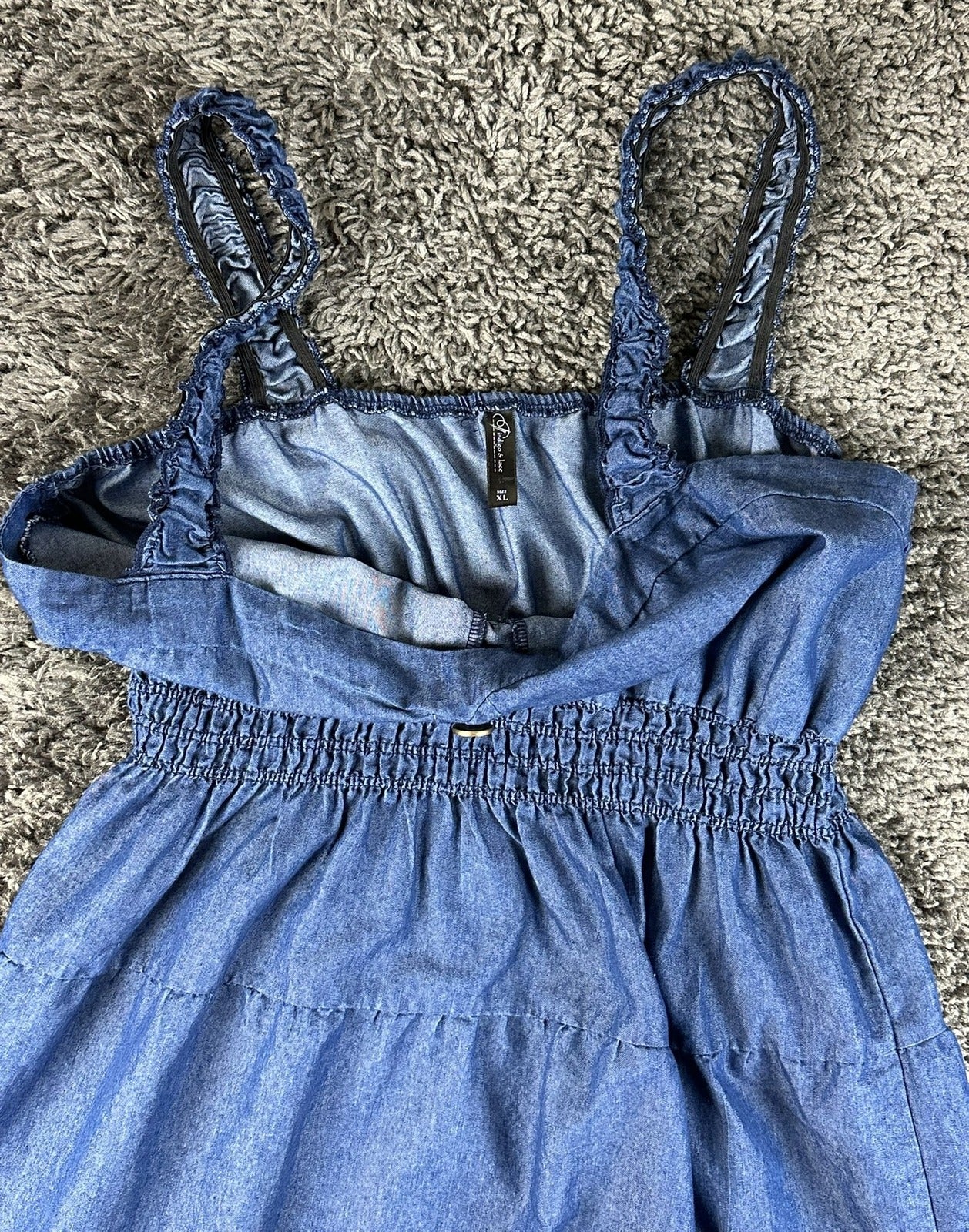Indigo & Lace Womens XL Blue Chambray Maxi Dress Smocked Waist Tiered Boho