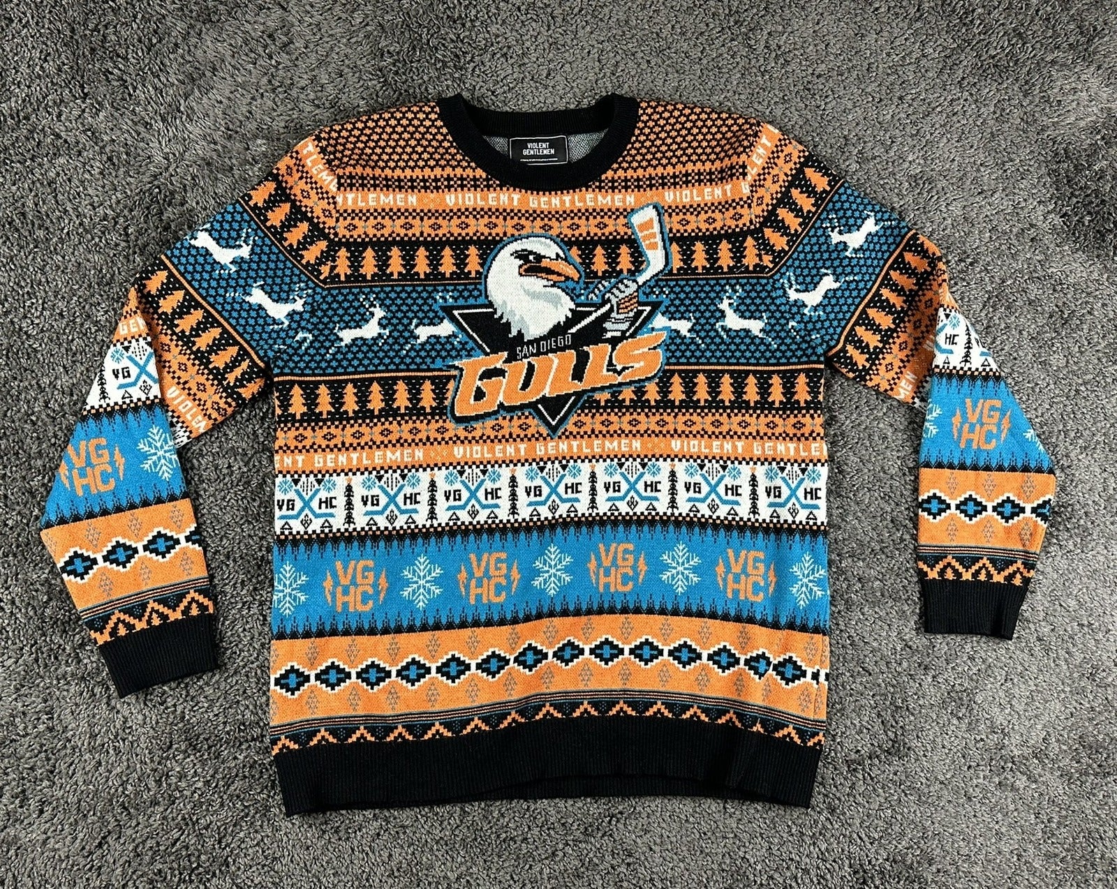 Violent Gentlemen San Diego Gulls Ugly Christmas Sweater Mens Size M AHL Hockey