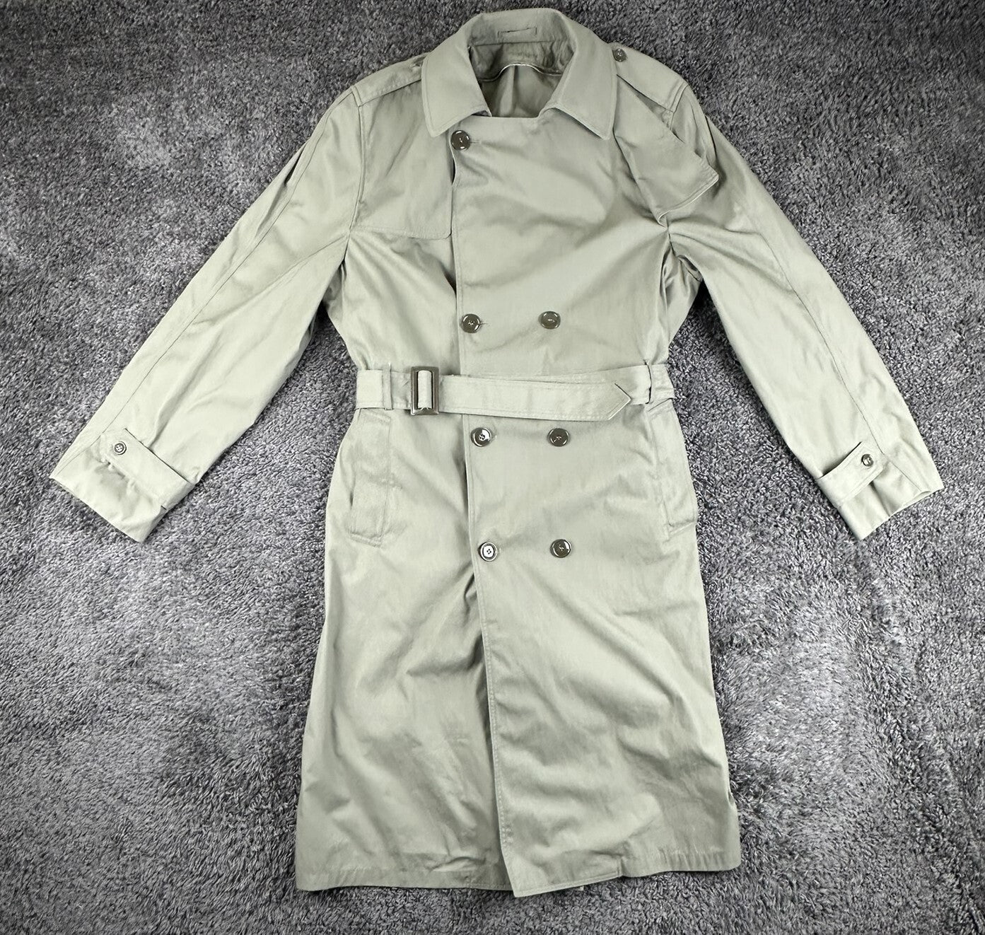 US Military Mens All Weather Trench Coat Belted Khaki 44 XL Overcoat Rain