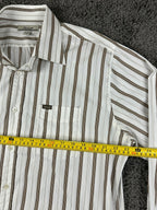 Faconnable Mens XL White Brown Stripe Long Sleeve Button Up Cotton Shirt