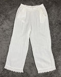 Spighe Di Lino Linen Wide Leg Pants Women's White Crochet Lace Hem Italy Size L