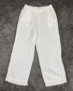 Spighe Di Lino Linen Wide Leg Pants Women's White Crochet Lace Hem Italy Size L