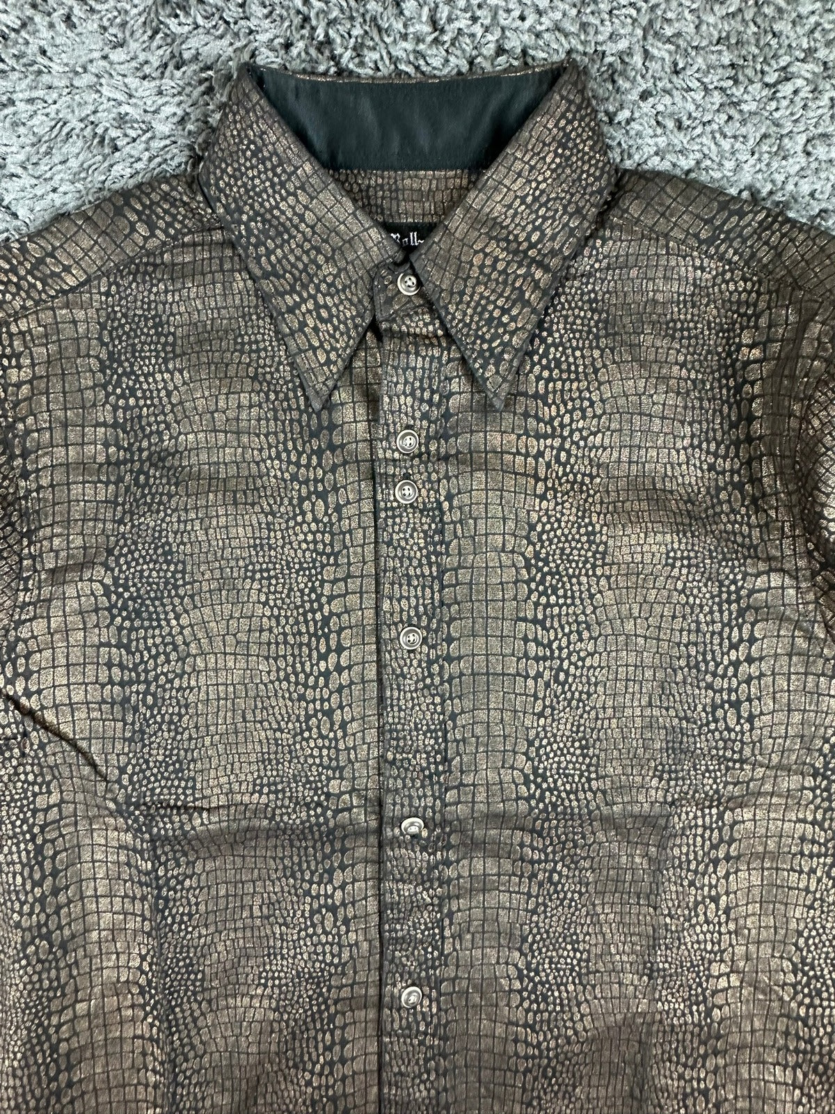 Rock Roll n Soul Mens Snakeskin Print Shirt Black Gold Button Up Shirt M NWT