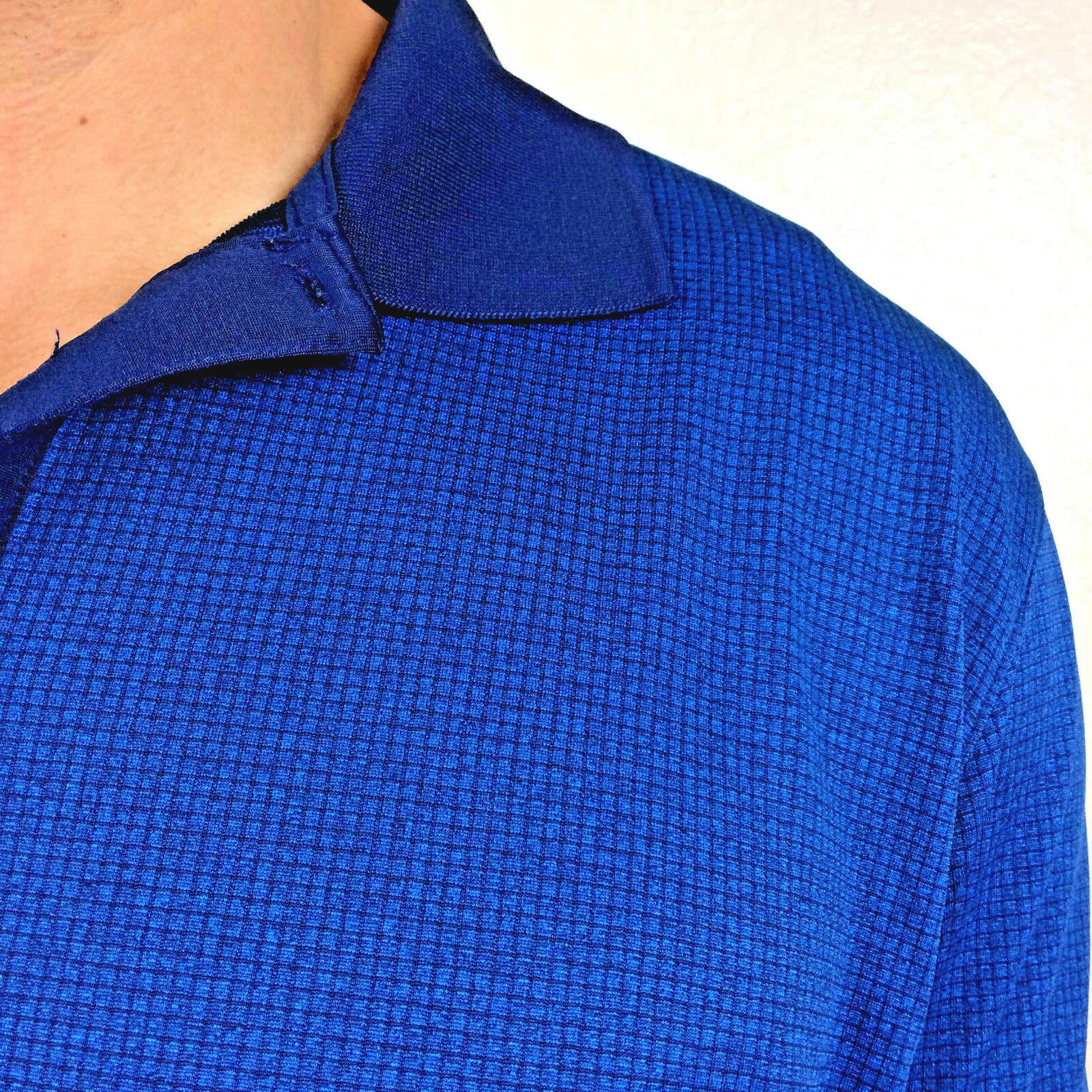 PGA Tour Mens Golf Polo Shirt XL Blue Checkered Short Sleeve Performance Top