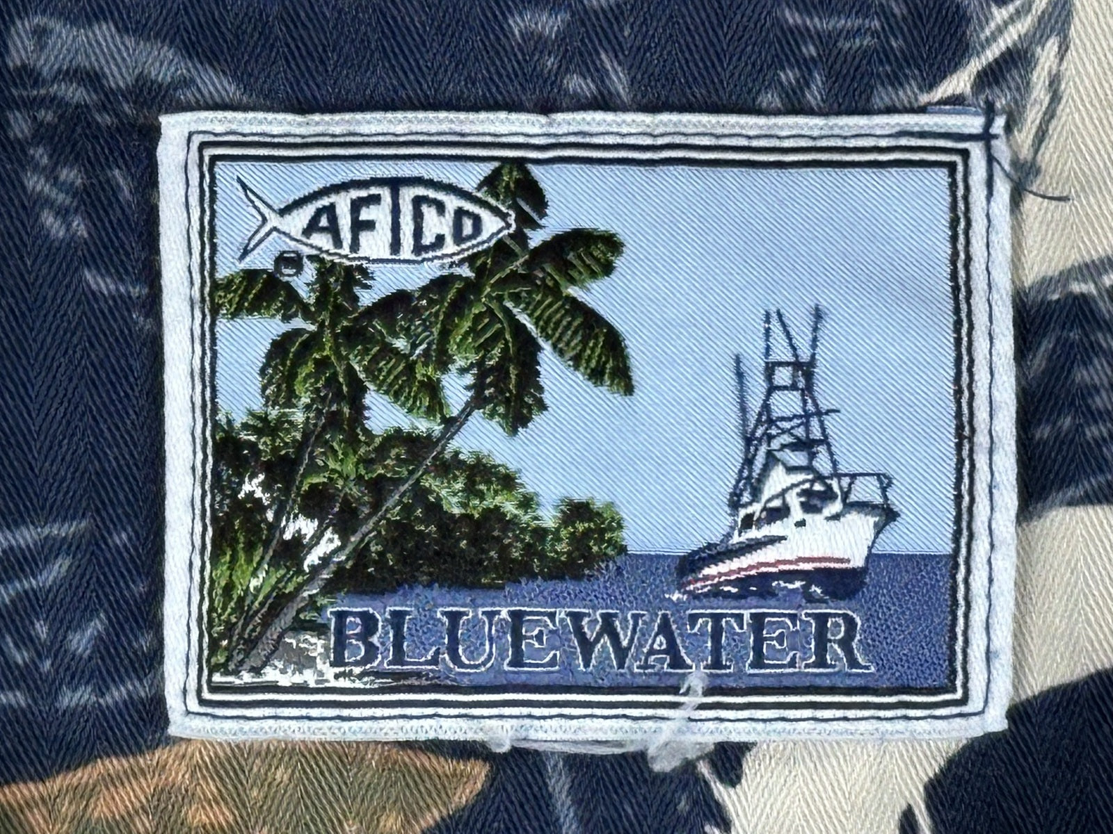 AFTCO Bluewater Mens Large L Hawaiian Fishing Shirt Marlin Sailfish Tropical