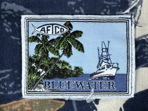 AFTCO Bluewater Mens Large L Hawaiian Fishing Shirt Marlin Sailfish Tropical