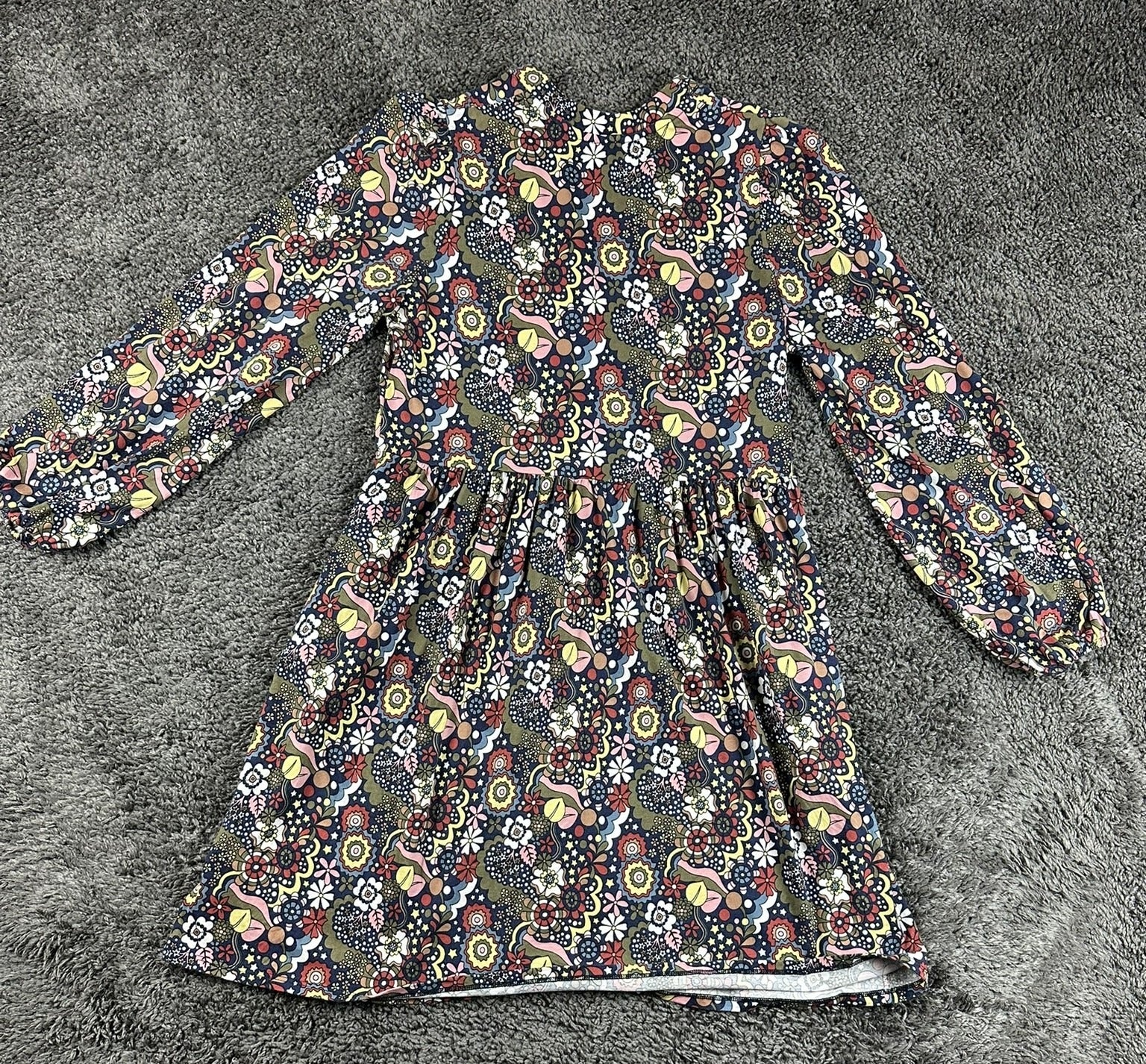 Boden Button Through Jersey Dress US 10R Multicolor Floral V-Neck Long Sleeve