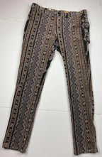 Pilcro and the Letterpress Micro-cord Tan Black Aztec Print Skinny Jeans Size 31