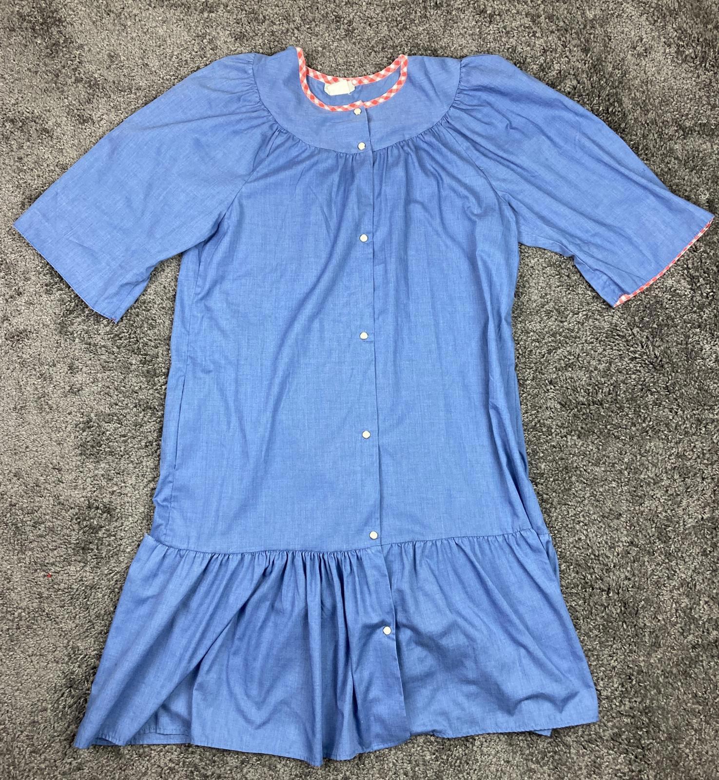 Hedy Lin Casuals Vintage Dress Pearl Snap Button, Blue Chambray Gingham Size L