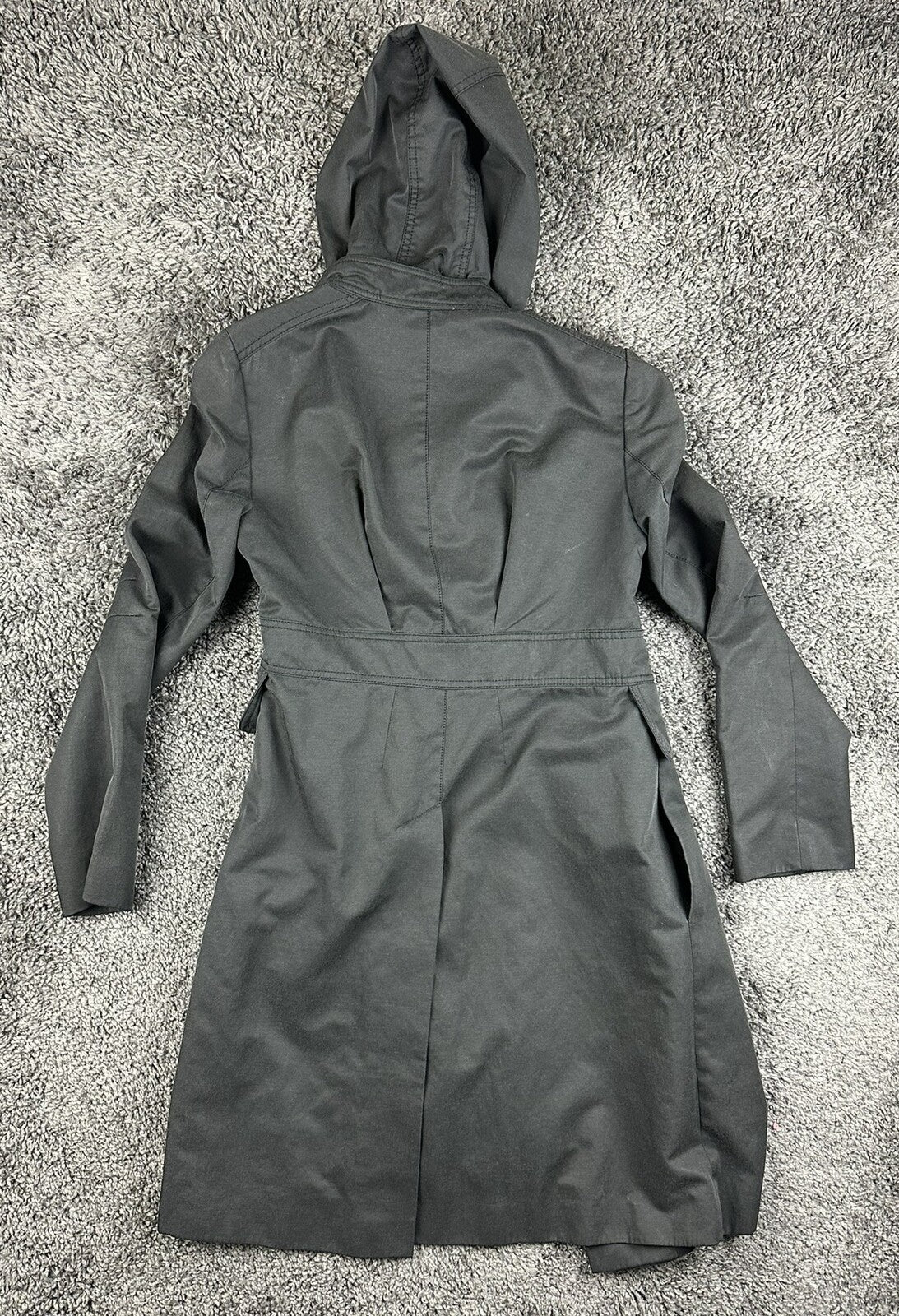 French Connection Womens Hooded Trench Coat Black Size 6 Anorak Rain Jacket