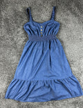 Indigo & Lace Womens XL Blue Chambray Maxi Dress Smocked Waist Tiered Boho