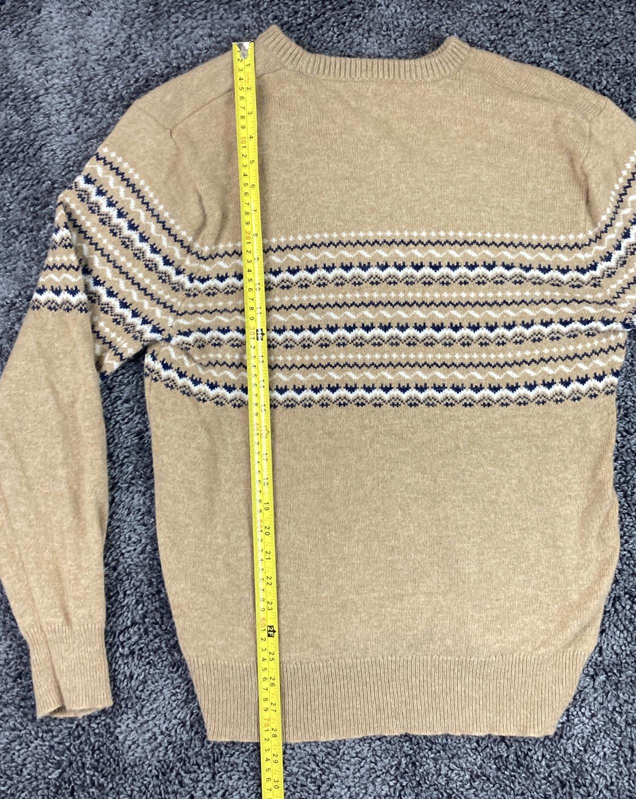 J.Crew Mens Fair Isle Lambswool Blend Sweater Large Tan Navy Cream Crewneck
