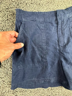 Nicole Miller New York 100% Linen Shorts M Navy Blue Patch Pocket Elastic Waist