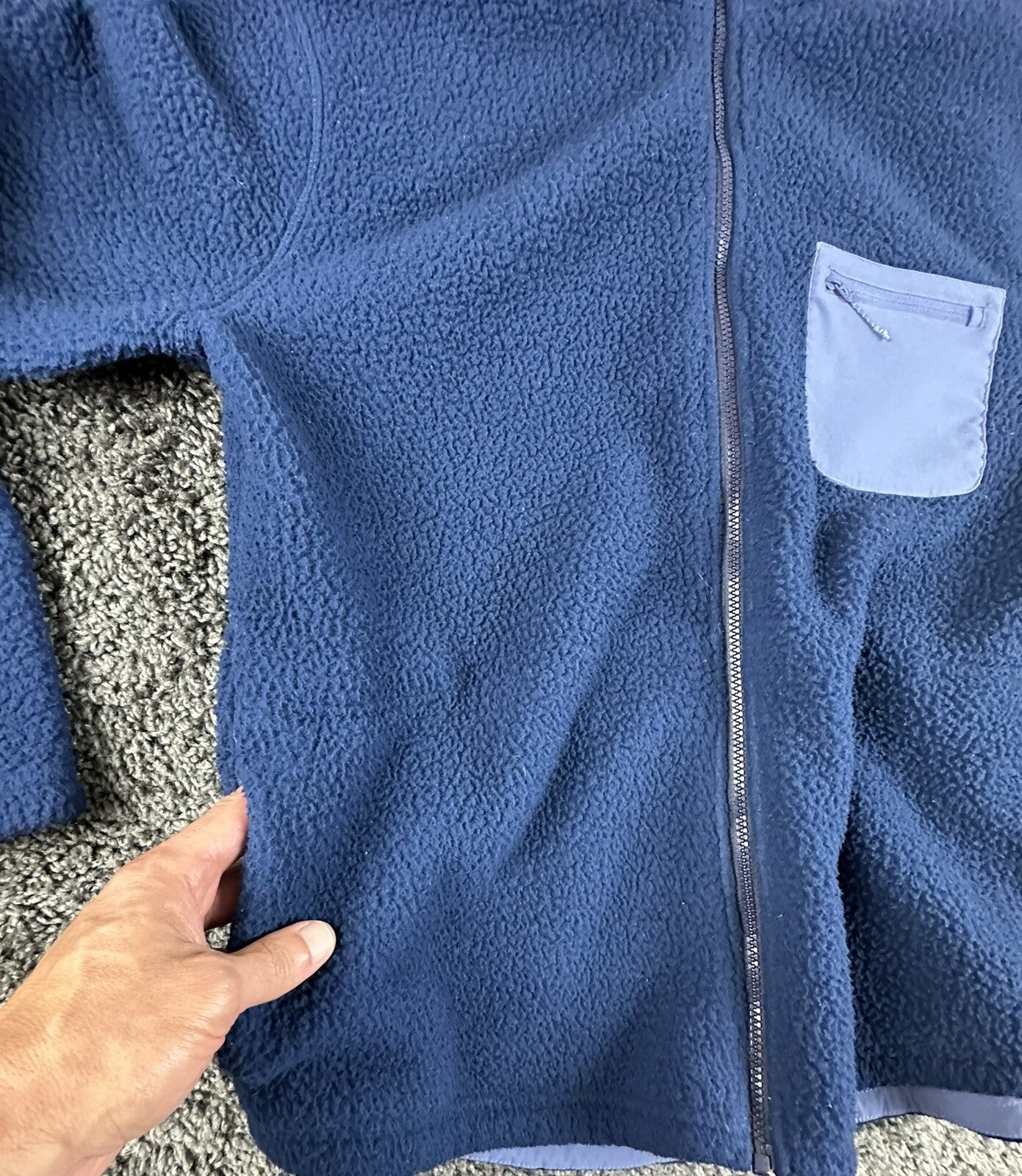 Title Nine Womens Fleece Jacket Size Large Blue Full Zip Chest Pocket Outdoor