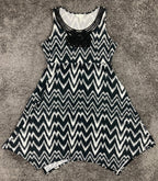 Soma Medium Black White Chevron Ikat Lace Handkerchief Hem Fit Flare Dress