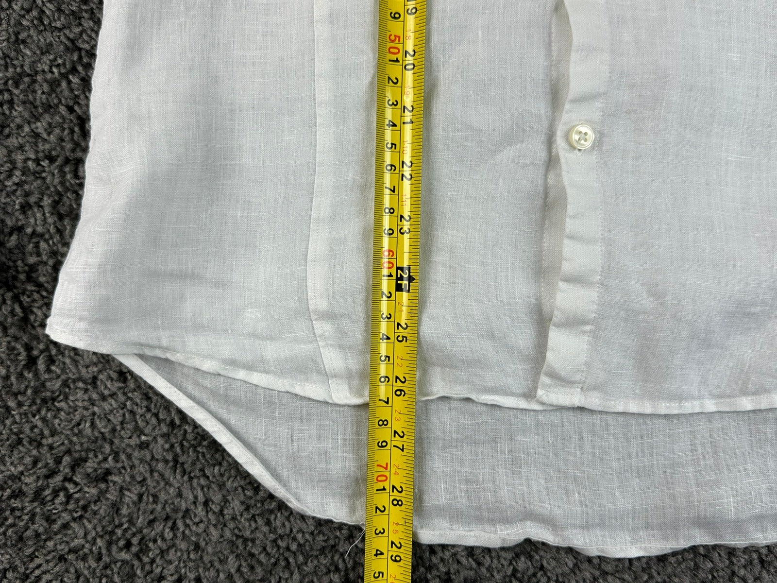 David Naman Mens M White 100% Linen Band Collar Mandarin Shirt Long Sleeve