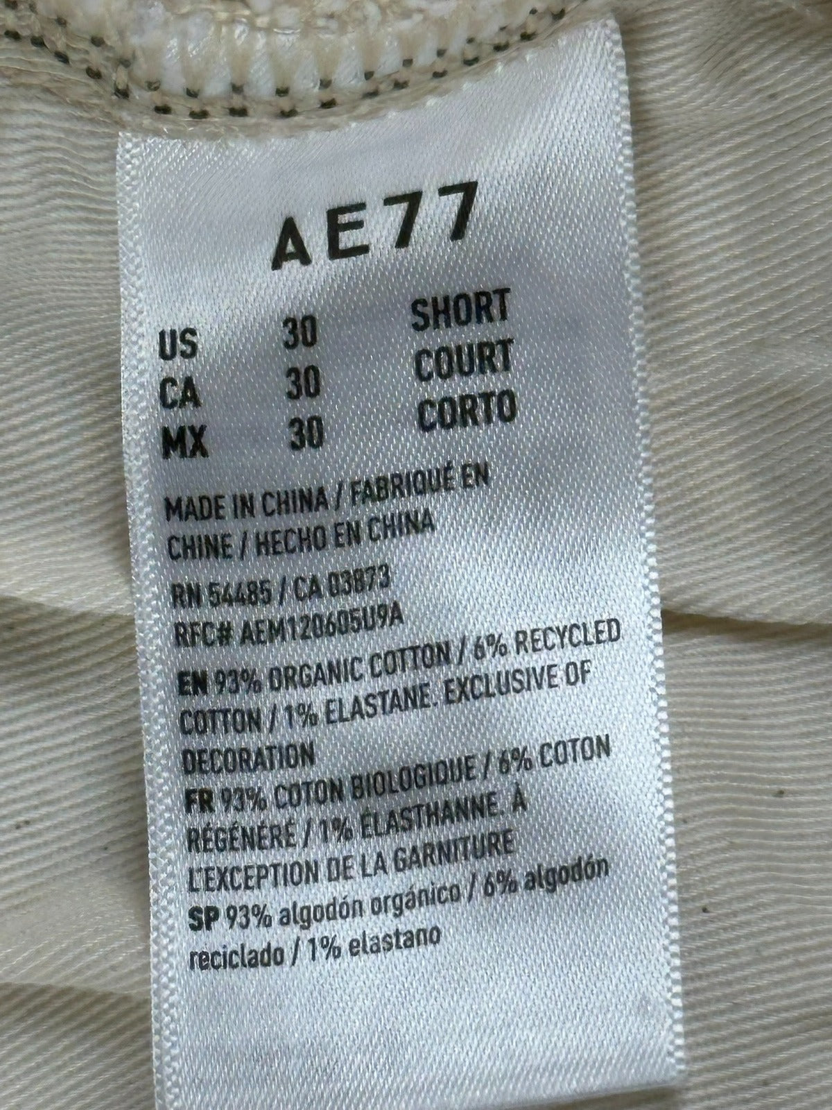 AE77 Womens Vintage Flare Jeans Size 30 Short Cream Raw Hem Organic Cotton Pants