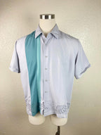 Cubavera Men's Gray wGreen with Contrast Panel & Embroidery Shirt Size XL