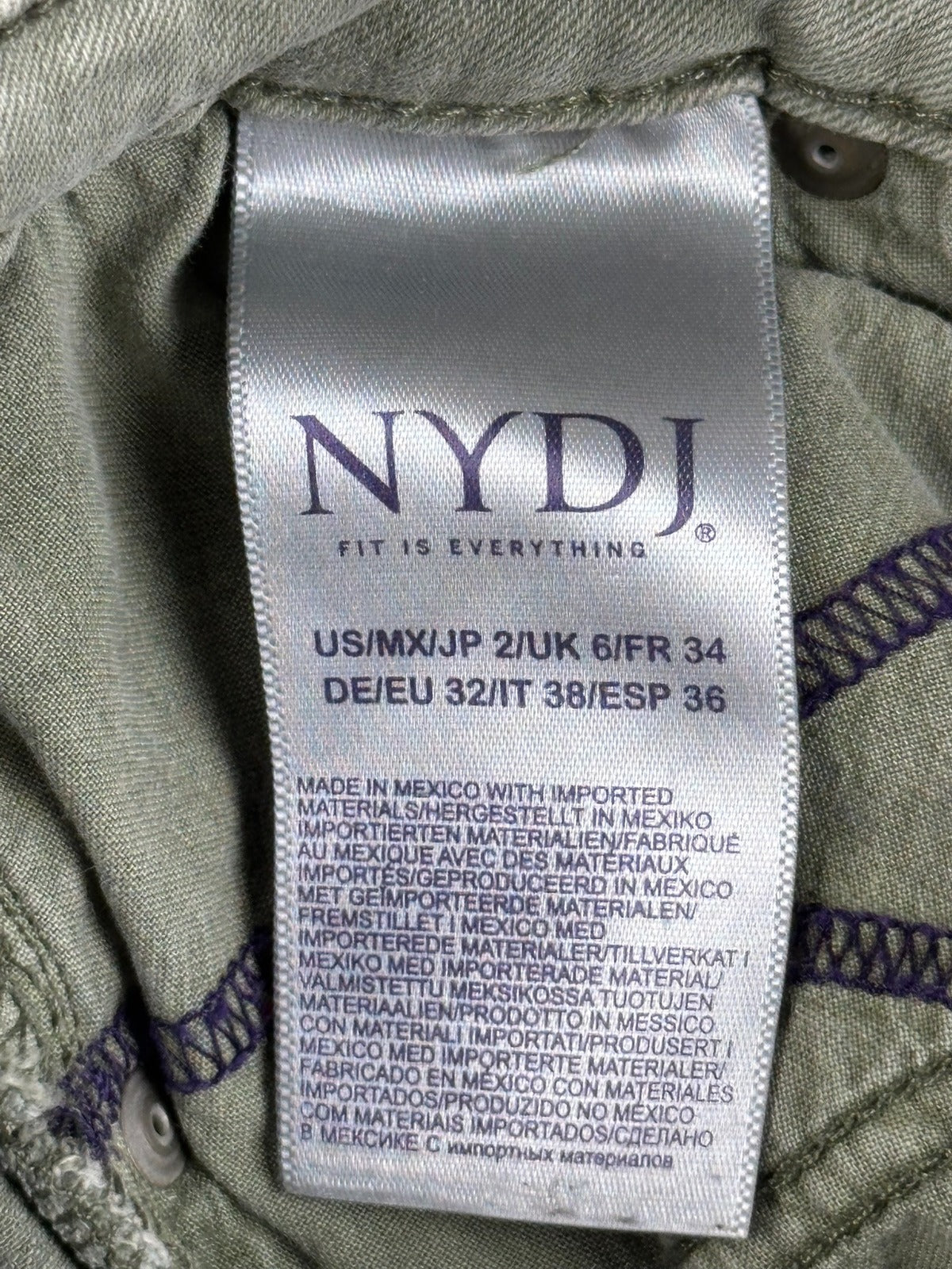 NYDJ Womens Ami Skinny Ankle Jeans Size 2 Olive Green Lift Tuck Split Hem Pants
