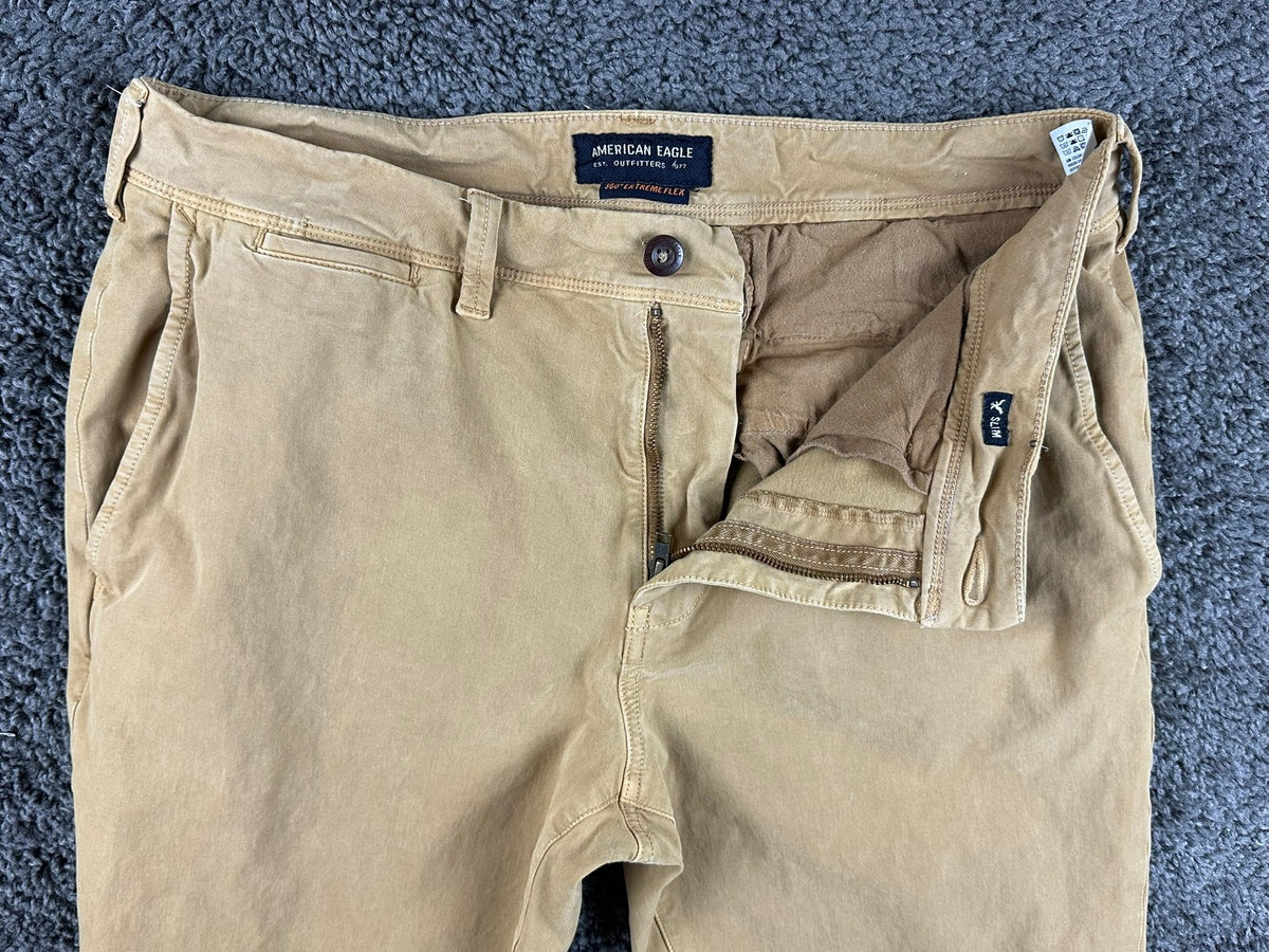 American Eagle Mens Tan Khaki 360 Extreme Flex Slim Chino Pants Stretch Sz 33x32