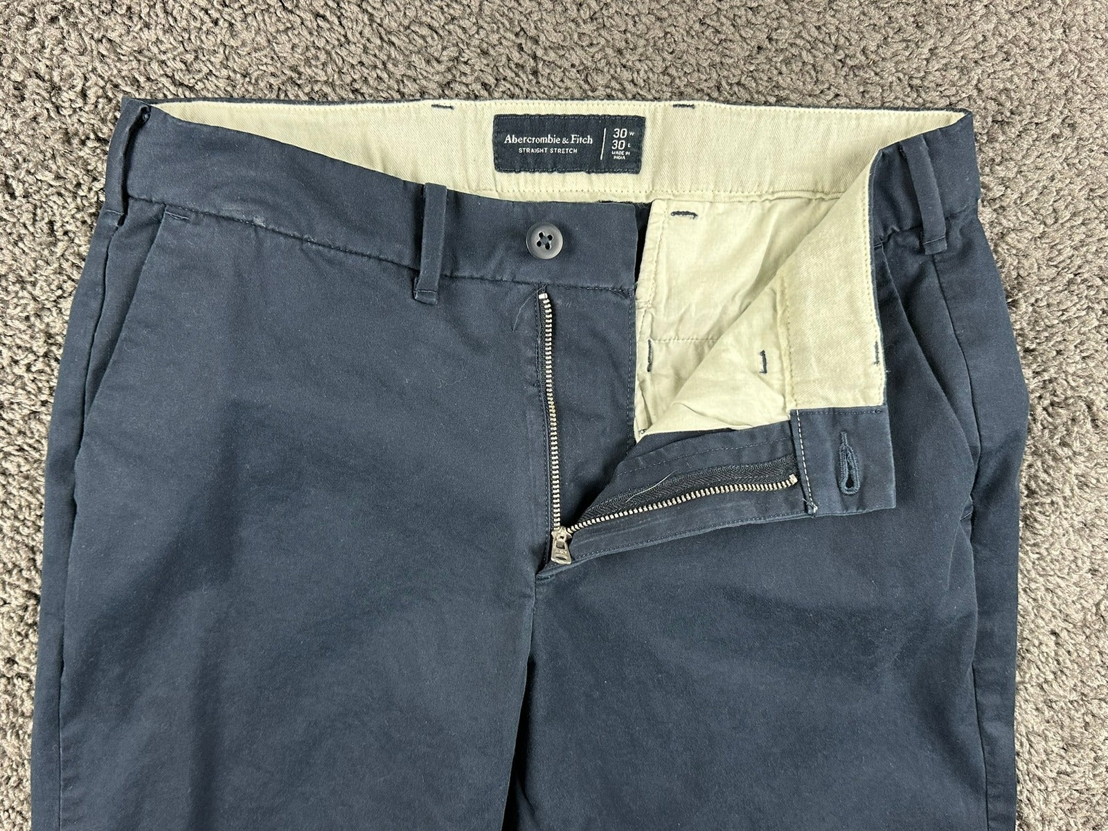 Abercrombie Fitch Mens Chino Pants 30x30 Navy Blue Straight Stretch Flat Front