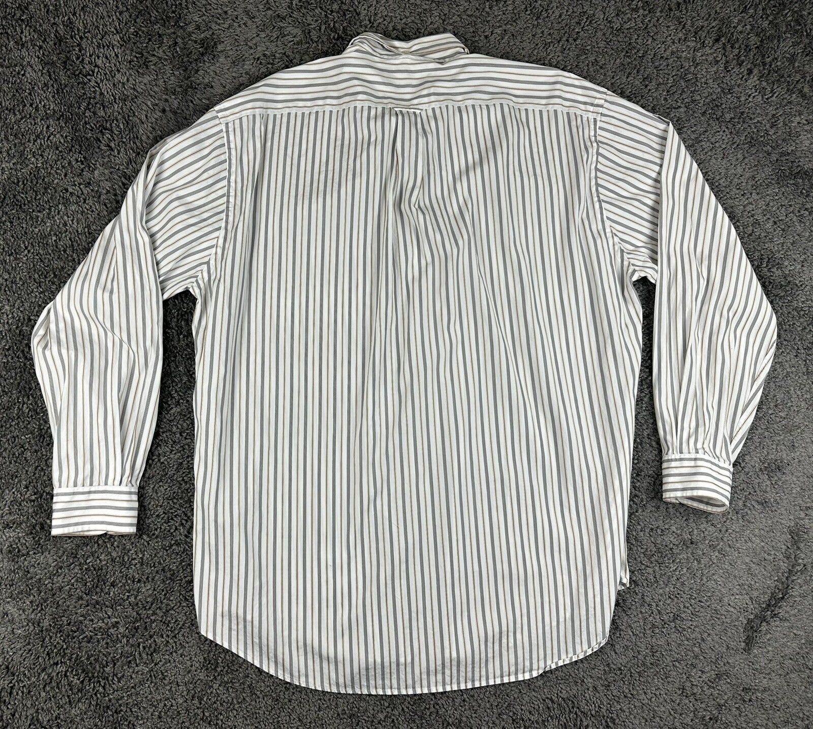 Faconnable Mens Striped Button Down Shirt White Gray Tan Size XL Relaxed Fit