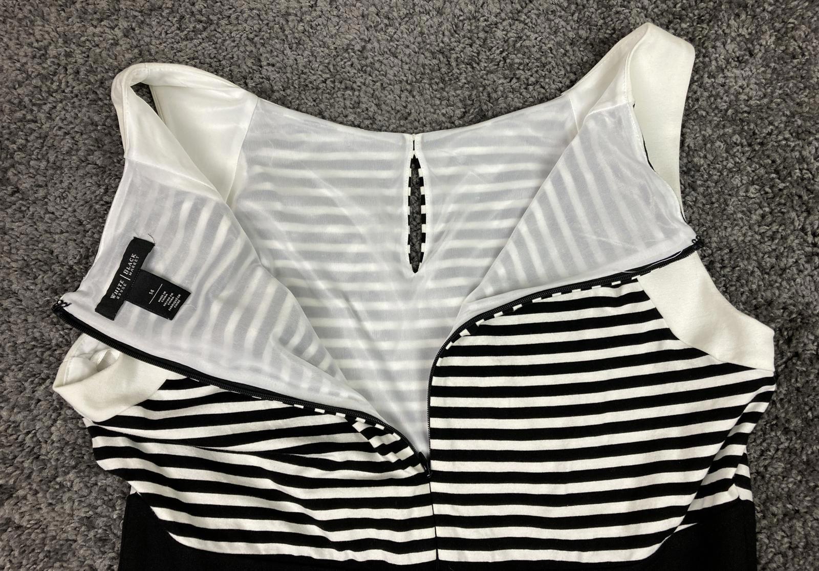 White House Black Market Dress Striped Keyhole Sheath Women’s Sz 14 Black White