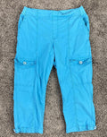 Soft Surroundings Cargo Capri Pants Petite Small Turquoise Blue Stretch