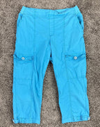 Soft Surroundings Cargo Capri Pants Petite Small Turquoise Blue Stretch
