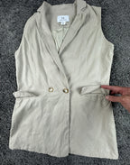 Halston Womens Medium Beige Linen Blend Sleeveless Blazer Vest Double Breasted