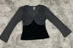 Baranda Top Women XS Black Lace Long Sleeve Velour Fitted Floral Mesh Stretch