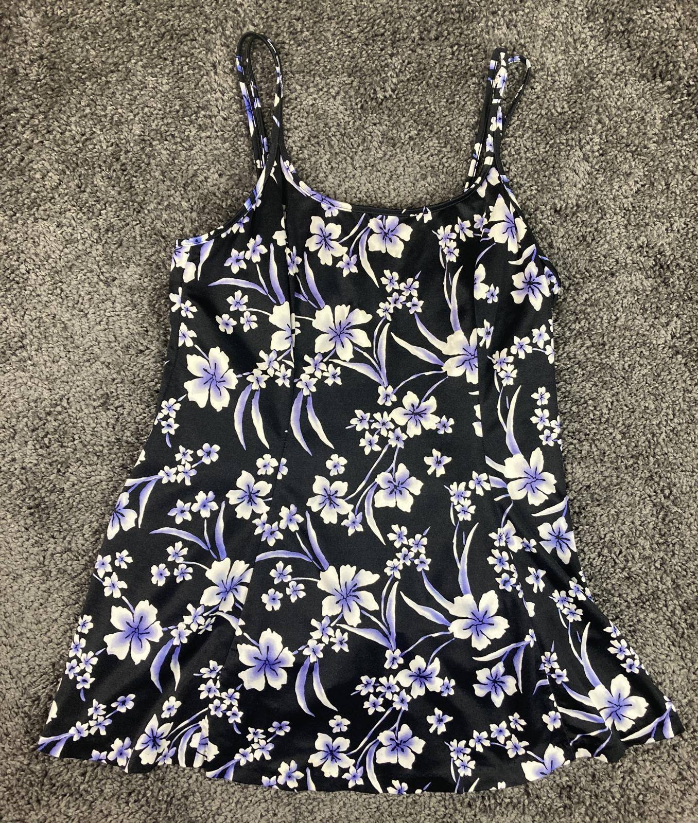 Maxine of Hollywood Women Floral Swim Suit Dress Black Purple Size 18