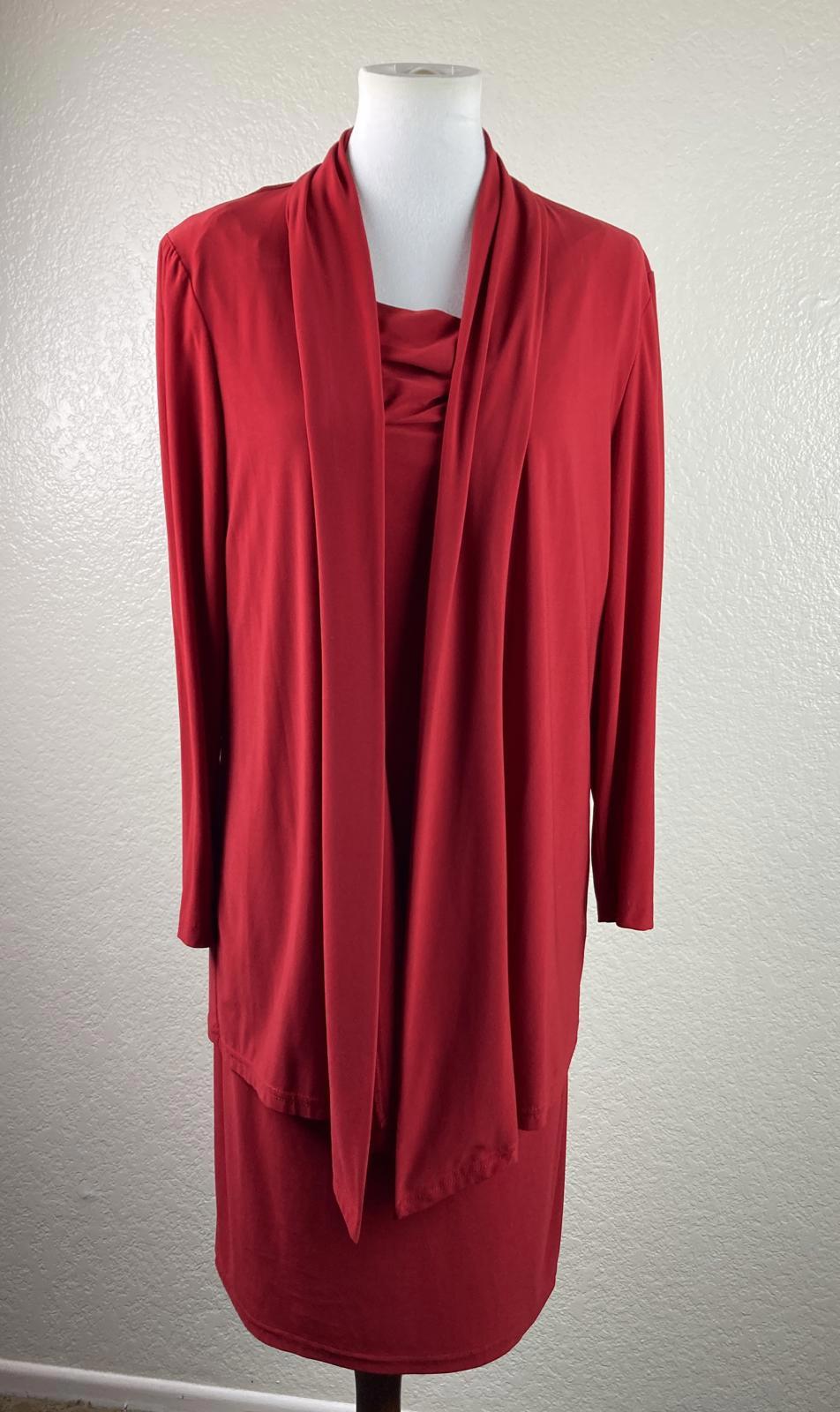R&M Richards Sleeveless Red Shift Midi Dress with Attahed Lg Sleeve Jacket Sz 14