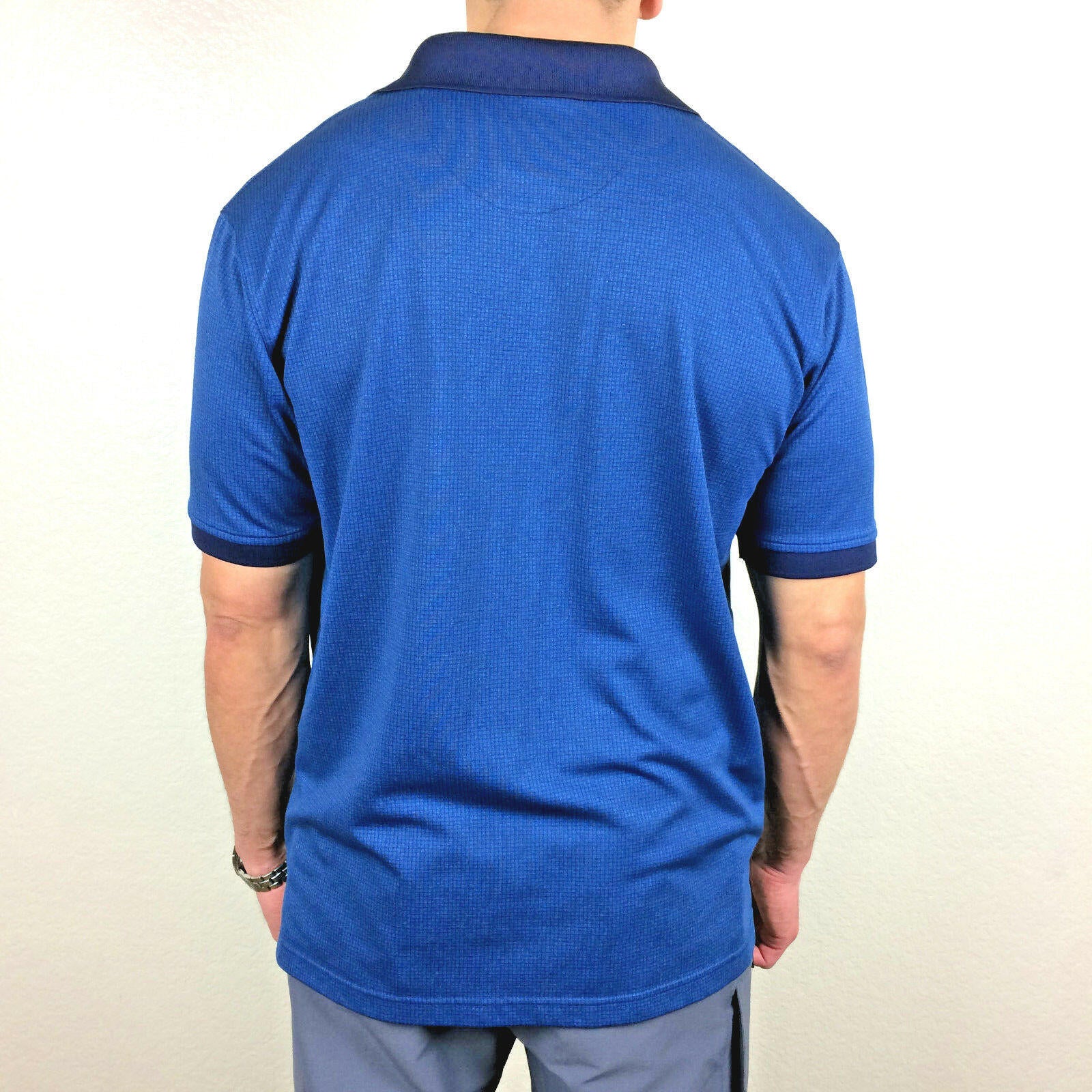 PGA Tour Mens Golf Polo Shirt XL Blue Checkered Short Sleeve Performance Top