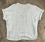 Isaac Mizrahi New York 100% Linen Top XL Light Blue Short Sleeve V-Neck Blouse