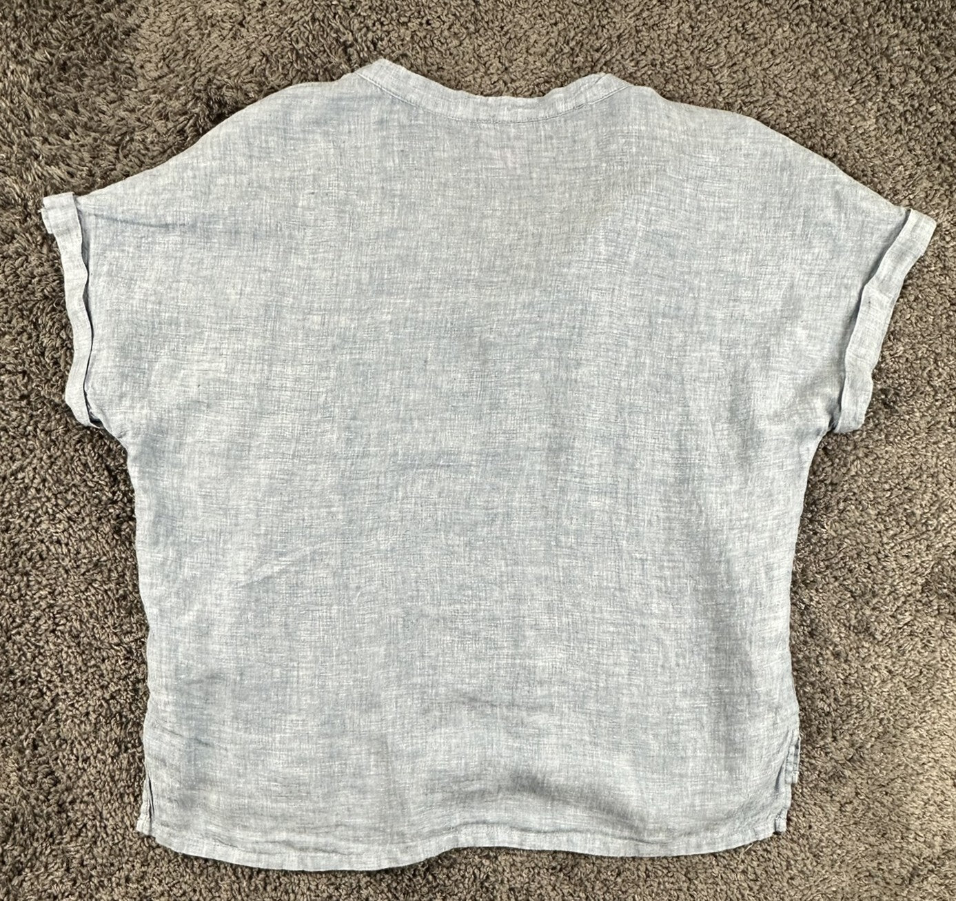 Isaac Mizrahi New York 100% Linen Top XL Light Blue Short Sleeve V-Neck Blouse