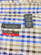 Van Heusen Flex Slim Fit Mens Plaid Dress Shirt Blue White XXL 18 18.5