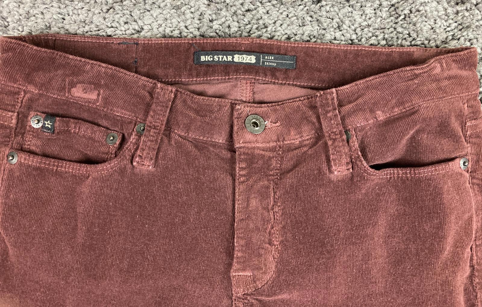 Big Star 1974 Alex Skinny Corduroy Pants Womens 27R Burgundy Stretch